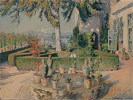 Joaquin Capulino Jauregui : Vista de un jardín, Granada