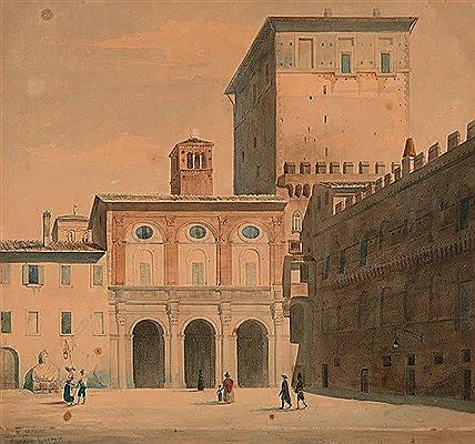 Eugene Joseph Lacroix : Vue du palais de la Pilotta à Parme