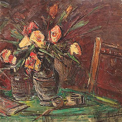 Iosif Rosenblut : Still life with roses and pipe