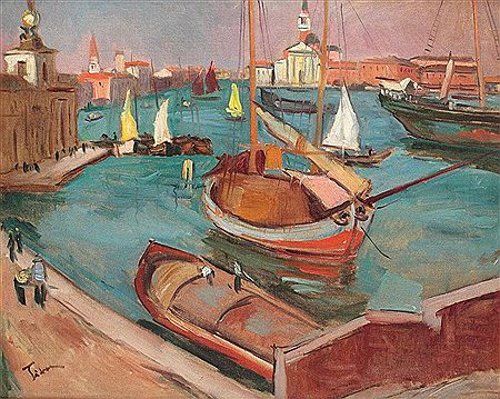 Erno Tibor : Boats in Venice