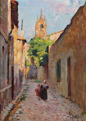 Charles Vionnet : Rue animée, église des Carmes