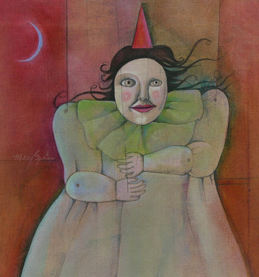 Mary Spain Colie : 'Woman with Mask, Hat and Moon'