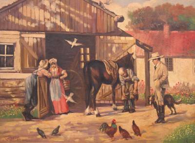 Josef Nuyttens : A stable scene with blacksmith