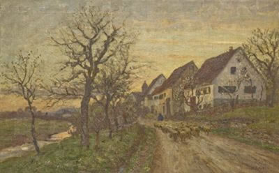 Hermann Druck : Driving home the sheep on spring evening