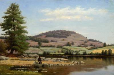 Alfred Ordway : Fishing on Fairlee Pond, Mount Mansfield, Vermont