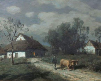 Francois Charles Cachoud : Sur le chemin du village - à la lune