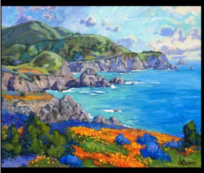 James Slay : Bixby Creek Bridge with Poppies & Lupine