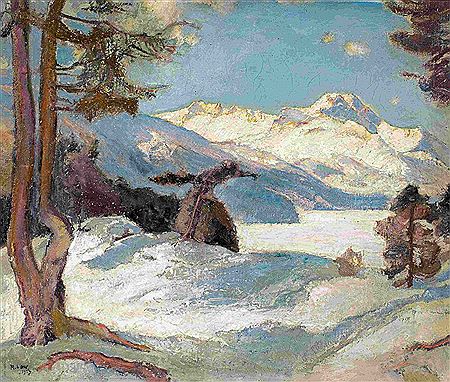 Rudolf Low : Piz da la Margna mit Silsersee 1924