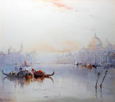 Wilfred Knox : Gondolas on the Grand Canal, Venice