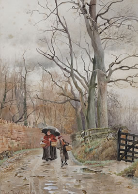 Thomas Bushby : Mother and child on a wooded country lane