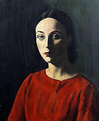 Jacob Kramer : Portrait of Nellie Pickering wearing a red dress