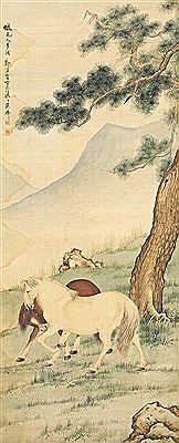 Jibin Zheng : TWO HORSES UNDER PINE TREE