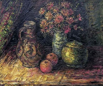 Leopold Kretz : Nature morte aux fleurs et à la cruche