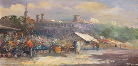 Fedor P Blagonavrov : Scène de marché à la ville