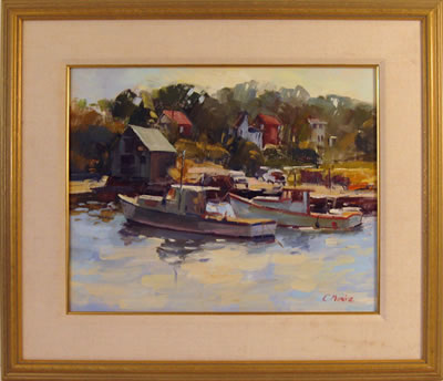 Carleen Muniz : Harbor scene with lobster boats