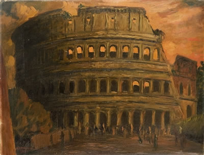 Achille Sdruscia : Roma, figure in via dei Fori Imperiali presso il Colosseo