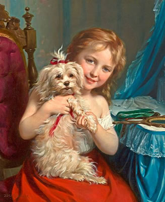 Fritz Zuber-Buhler : A young girl with a bichon frisé