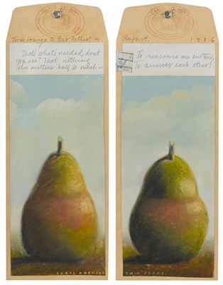 Carol Anthony : (i) Twin Homage to Our Father: Land Poem Willa Cather, 1986 (ii) Twin Homage to Our Father: Twin Pears, 1986 (iii) Peace Homage: This Should be of Interest to You, 1986