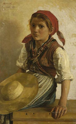 Antonio Salvetti : Young girl seated, holding a straw hat