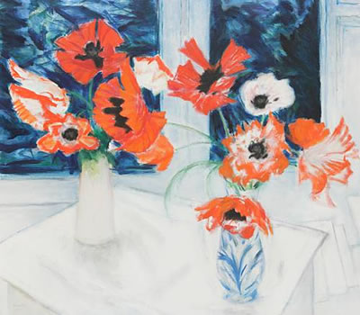 John Houston : Oriental poppies and night window