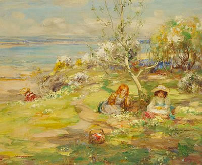 Thomas Bromley Blacklock : Picking primroses