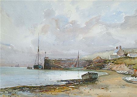 Eyres Charles Simmons : View along a beach. View of a harbour