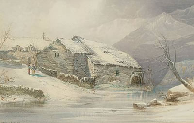 Cuthbert Rigby : Figures by a mill in winter