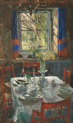 Peter Kuhfeld : Interior with table and daffodils