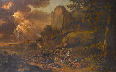 Jan Gabrielsz Sonje : Moses overlooking the battle between the Israelites and the Amalekites