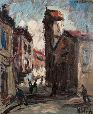 Albert Vagh : Street scene with figures