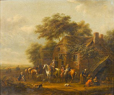 Barent (Barend) Gael : Huntsmen and their dogs outside a country inn