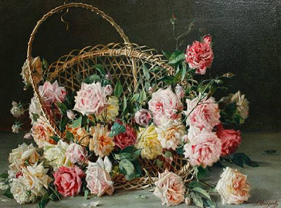 Licinio Barzanti : Still life of roses in a basket