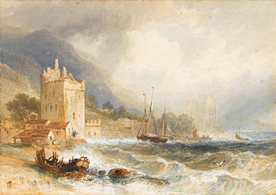 Henry Gastineau : Castle ruins on the Irish coast in stormy weather