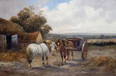 Charles W Oswald : Horses in a farmyard