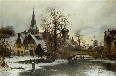 Paul Koken : Canal scene under snow