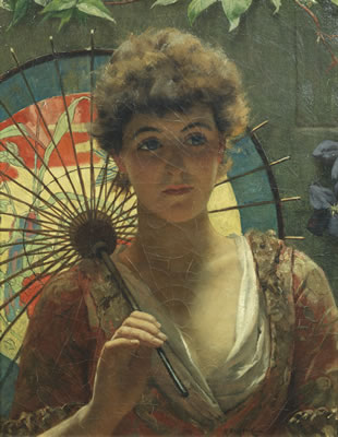 Rowland Holyoake : Portrait of a beauty with a Chinese parasol