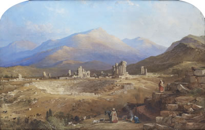 Thomas Allom : The ancient church of St. John with the Citadel, Pergamos; The ruins of Laodicea, a pair (2))