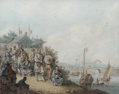 William Alexander : Chinese figures on a riverbank