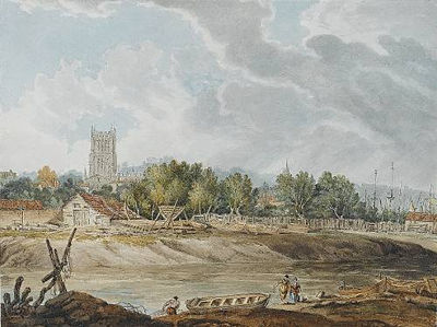 William Alfred Delamotte : Bristol Cathedral from the Floating Harbour; St Mary Redcliffe from the River Avon, a pair