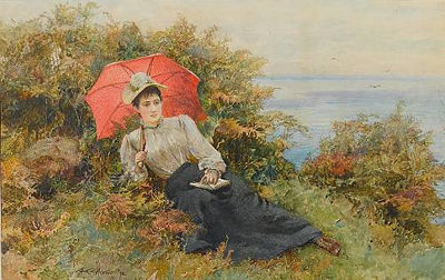 Arthur Hopkins : A young woman reading by the sea