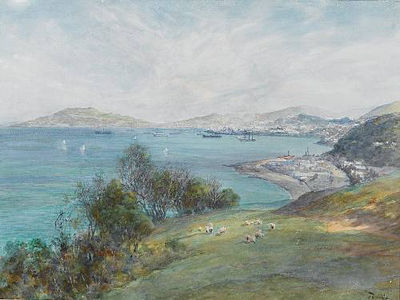 Charles Nathaniel Worsley : View over Wellington Harbour, New Zealand