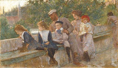 Vlaho Vlacho Bukovac : The artist with his family at Cavtat