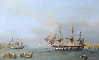 John (Giovanni) Schranz : HMS Marlborough in the Grand Harbour, Valletta