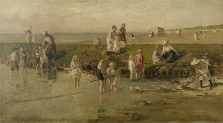 Johan Antoinie De Jonge : Summertime on Scheveningen Beach