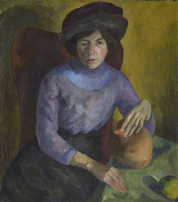 Robert Rafailovich Falk : 'Lady in lilac', portrait of E.S. Potechina