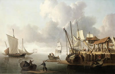 Charles Martin Powell : The trading brig Hope unloading her cargo at a wharf