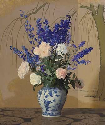 Hermann Dudley Murphy : A Still Life with Delphiniums and Roses