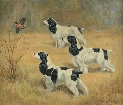 Edwin Megargee : Three Spaniels and a woodcock