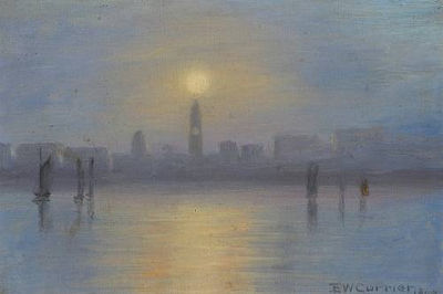 Edward Wilson Currier : Ferry Building at Dusk, San Francisco, 1908