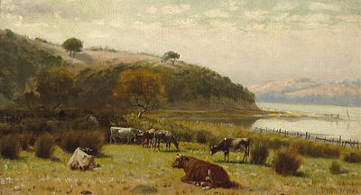 Ludmilla Pilat Welch : Cattle Grazing along the Shoreline, 1902